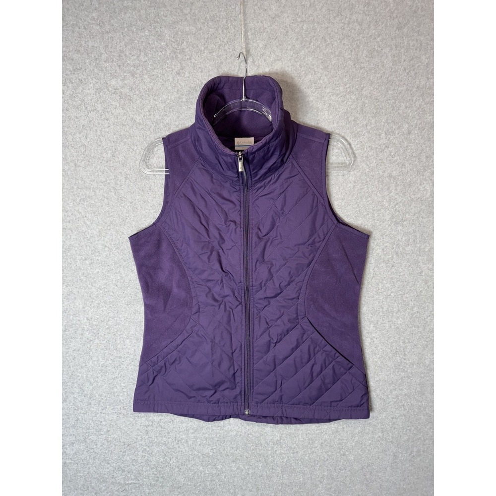 Columbia Vest Womens Medium Purple Quilted Full Zip Fleece Lined Outdoors Hiking